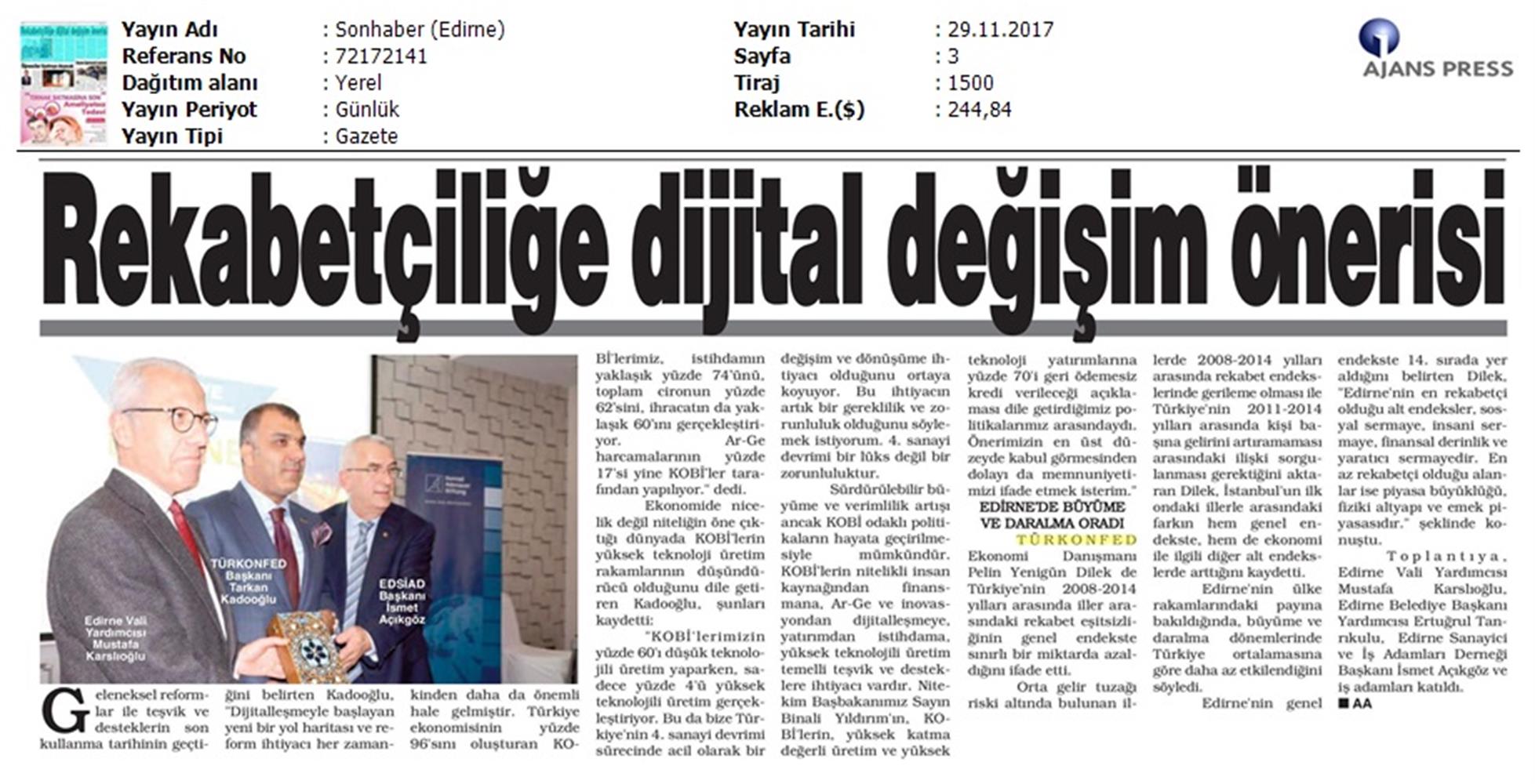 TÜRKONFED Trakyasifed Edirne Rekabet Endeksi Toplantısı Medya Yansimalari 28 Kasim 2017 - 4