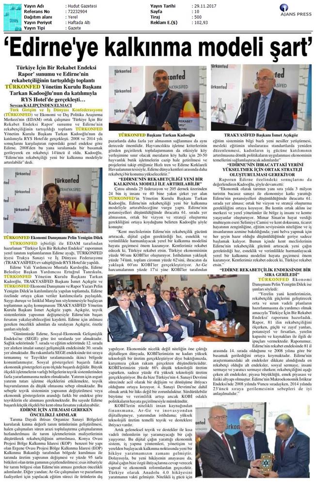 TÜRKONFED Trakyasifed Edirne Rekabet Endeksi Toplantısı Medya Yansimalari 28 Kasim 2017 - 23