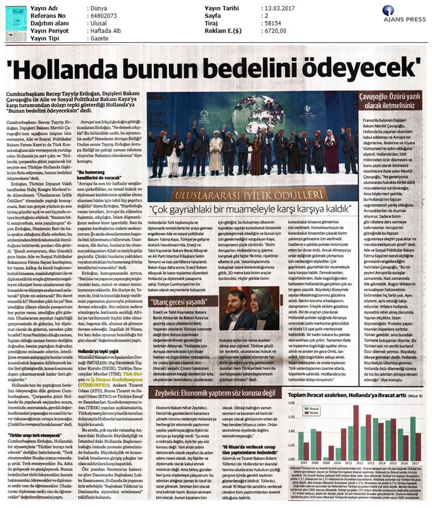 TÜRKONFED Türkiye Hollanda Diplomatik Kriz Basin Aciklamasi Medya Yansimalari 13 Mart 2017 - 1