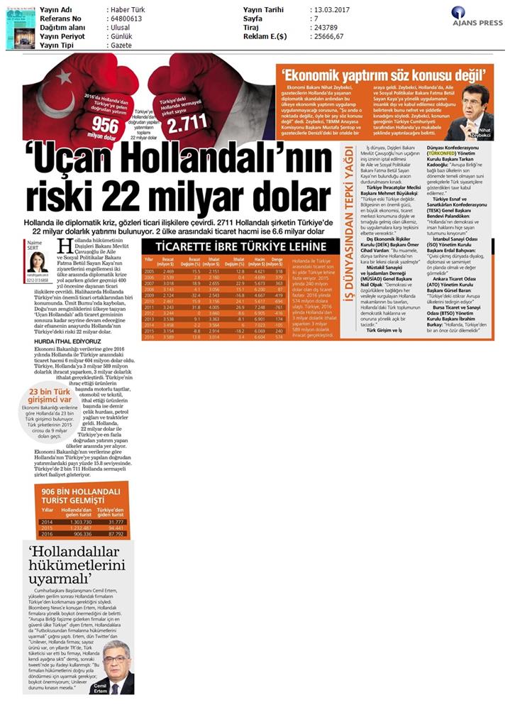 TÜRKONFED Türkiye Hollanda Diplomatik Kriz Basin Aciklamasi Medya Yansimalari 13 Mart 2017 - 21