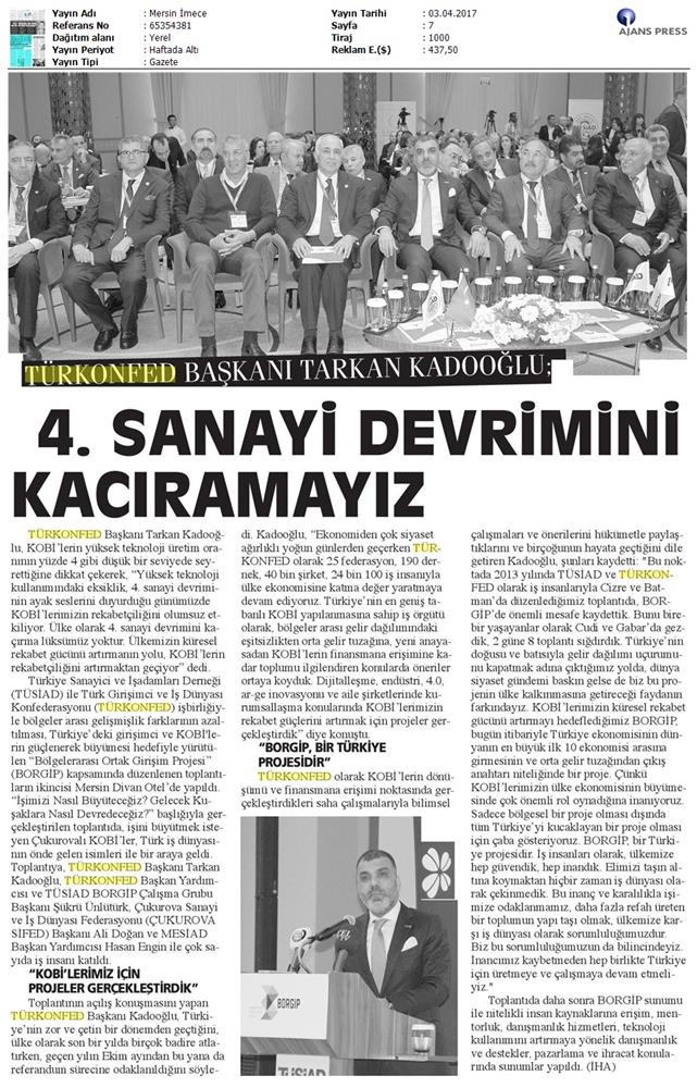 TÜRKONFED TÜSİAD Borgip Mersin Toplantısı Basin Yansimalari 1 28 Mart 3 Nisan 2017 - 3