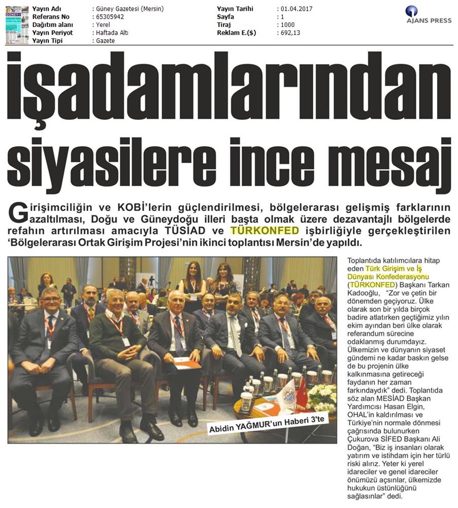 TÜRKONFED TÜSİAD Borgip Mersin Toplantısı Basin Yansimalari 1 28 Mart 3 Nisan 2017 - 19