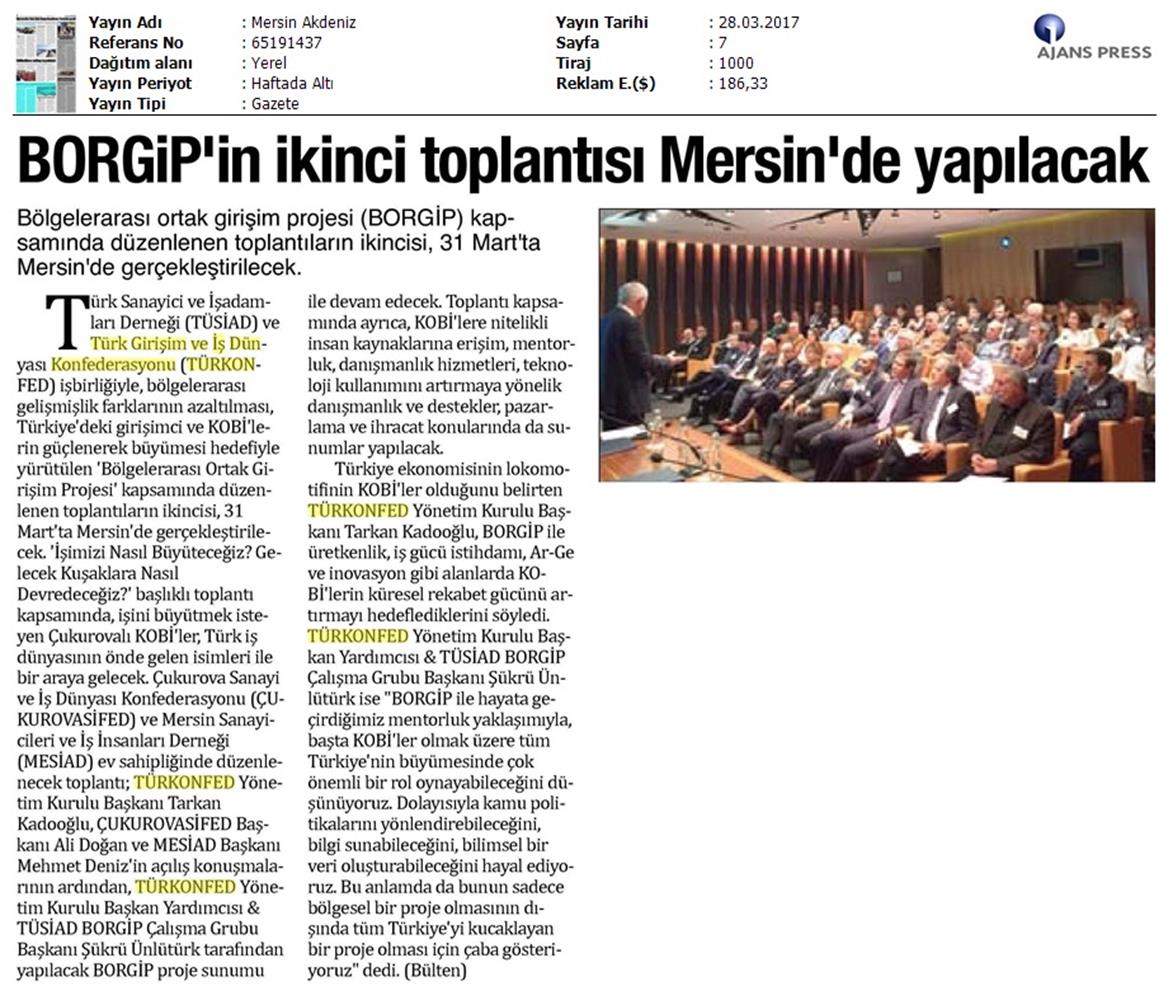 TÜRKONFED TÜSİAD Borgip Mersin Toplantısı Basin Yansimalari 1 28 Mart 3 Nisan 2017 - 26