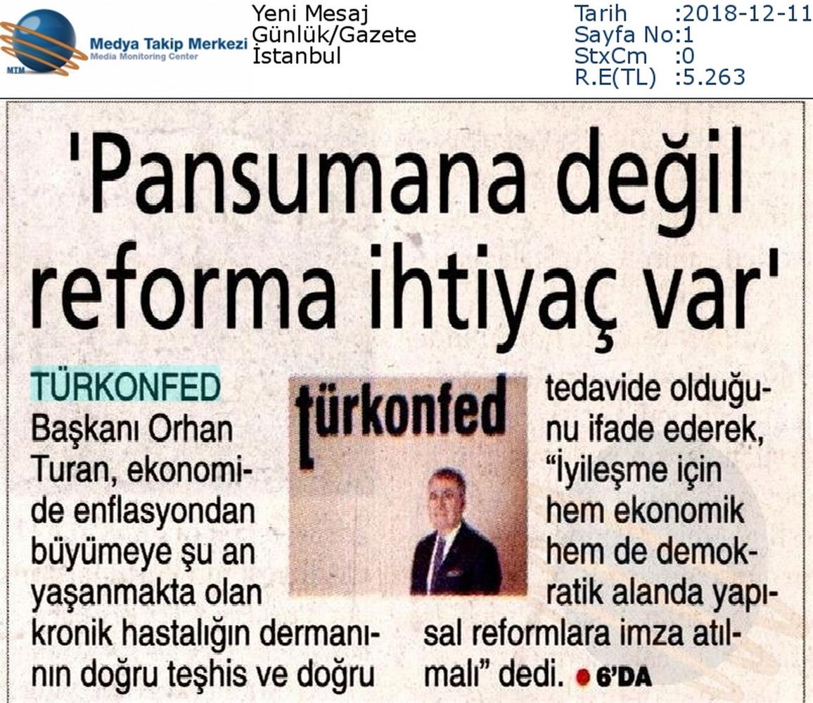 TÜRKONFED Ucuncu Ceyrek Buyume Basin Aciklamasi Medya Yansimalari 11 Aralik 2018 - 2