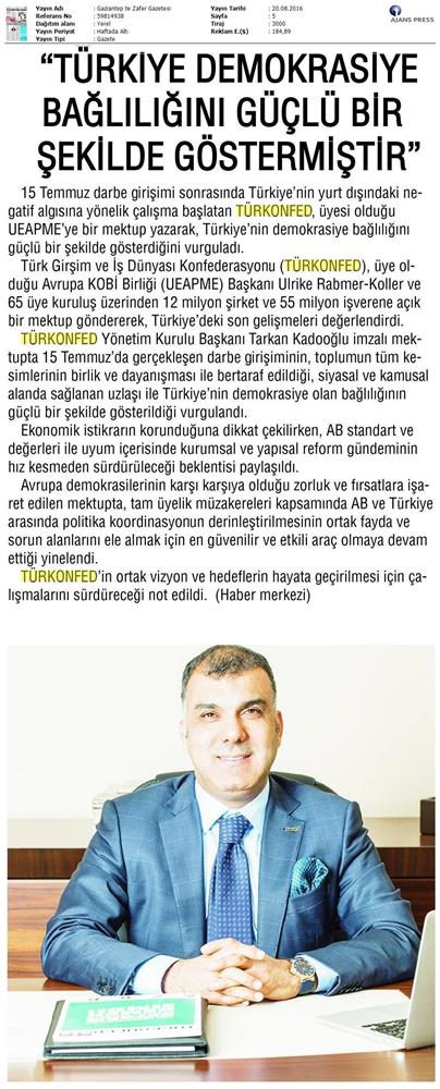 TÜRKONFED Ueapme Avrupaya Acik Mektup 19 Agustos 2016 - 2