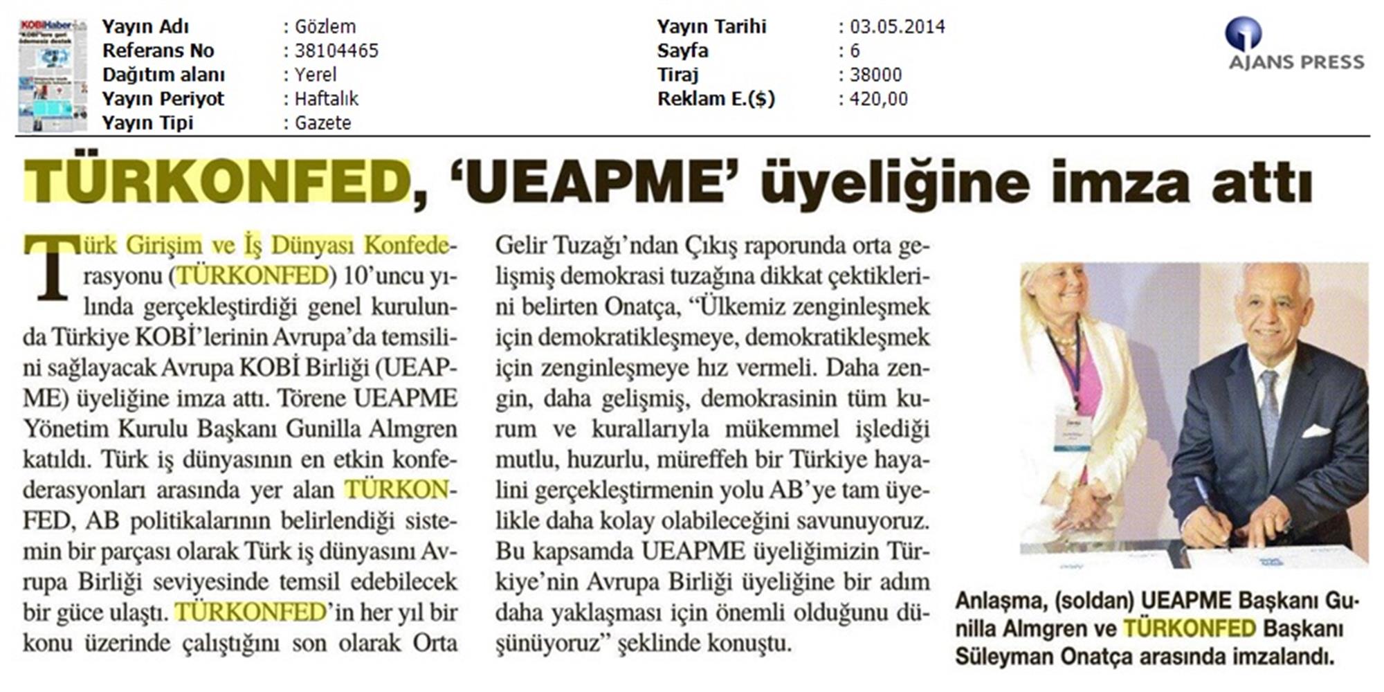 TÜRKONFED Ueapme Uyeligine Imza Atti - 1