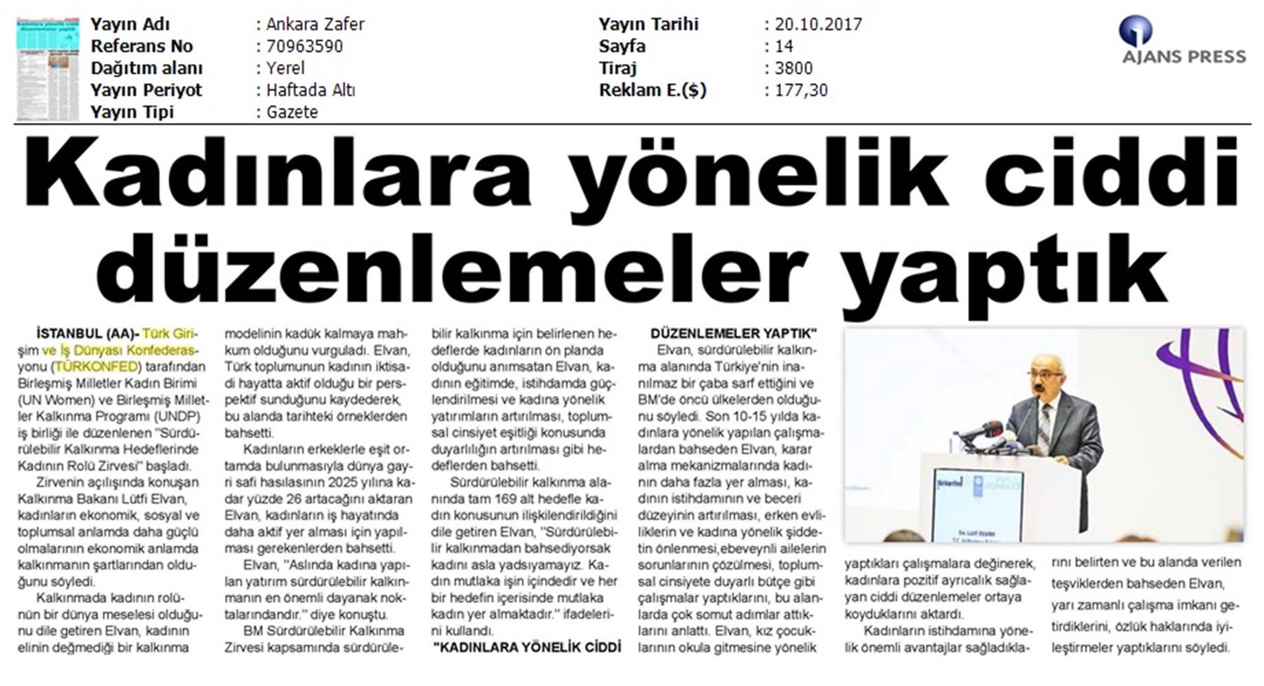 TÜRKONFED Undp Un Women Skh Kadinin Rolu Zirvesi Medya Yansimalari 19 Ekim 2017 - 4