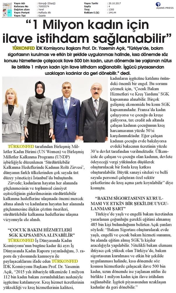 TÜRKONFED Undp Un Women Skh Kadinin Rolu Zirvesi Medya Yansimalari 19 Ekim 2017 - 7
