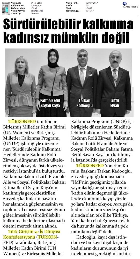 TÜRKONFED Undp Un Women Skh Kadinin Rolu Zirvesi Medya Yansimalari 19 Ekim 2017 - 8