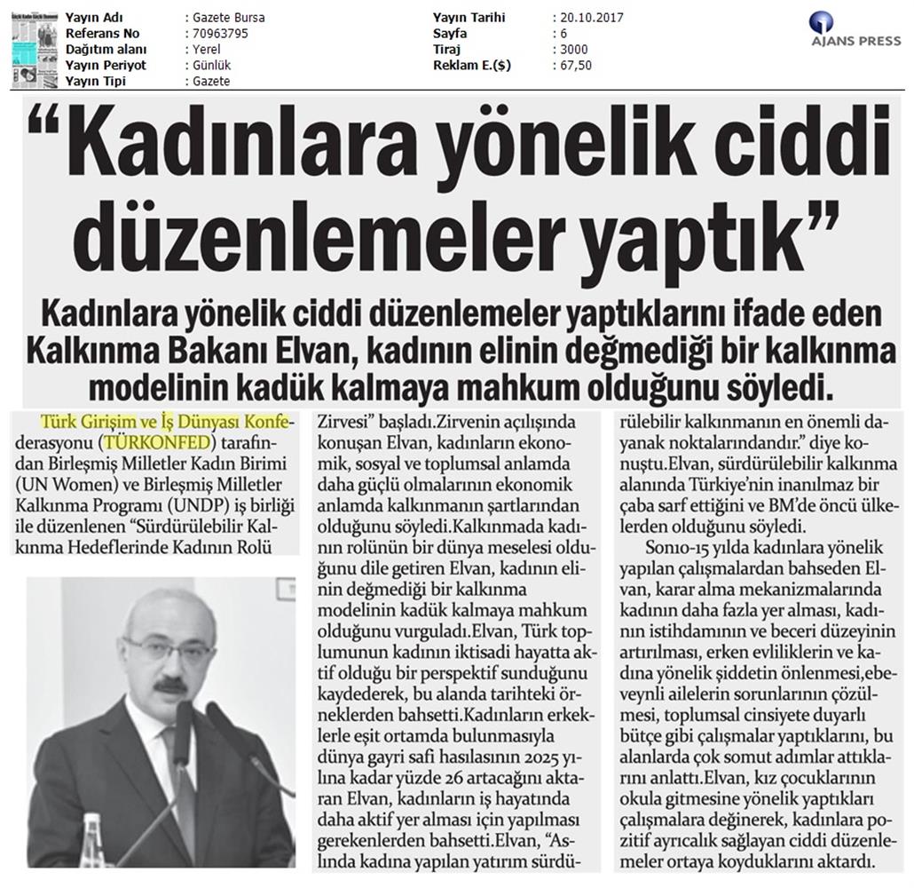 TÜRKONFED Undp Un Women Skh Kadinin Rolu Zirvesi Medya Yansimalari 19 Ekim 2017 - 18