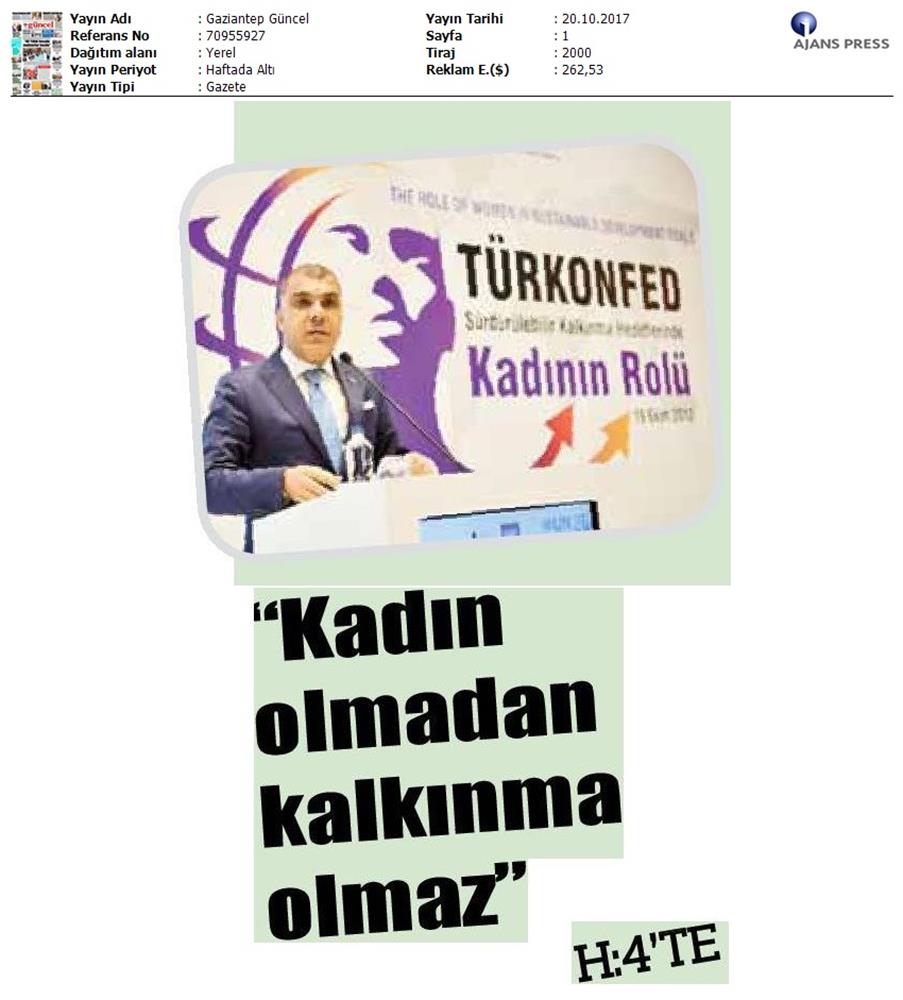 TÜRKONFED Undp Un Women Skh Kadinin Rolu Zirvesi Medya Yansimalari 19 Ekim 2017 - 22