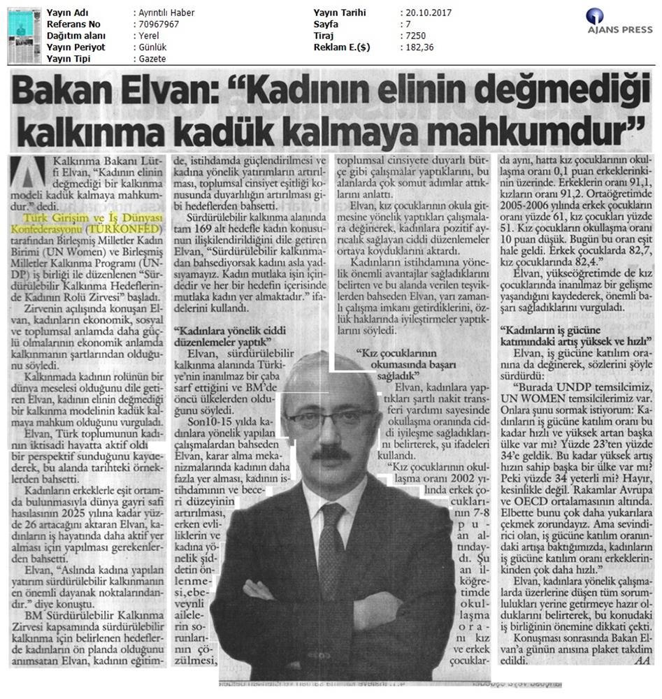 TÜRKONFED Undp Un Women Skh Kadinin Rolu Zirvesi Medya Yansimalari 19 Ekim 2017 - 27