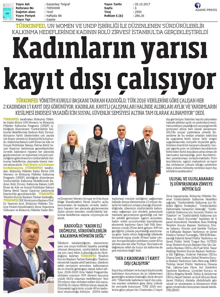TÜRKONFED Undp Un Women Skh Kadinin Rolu Zirvesi Medya Yansimalari 19 Ekim 2017 - 33