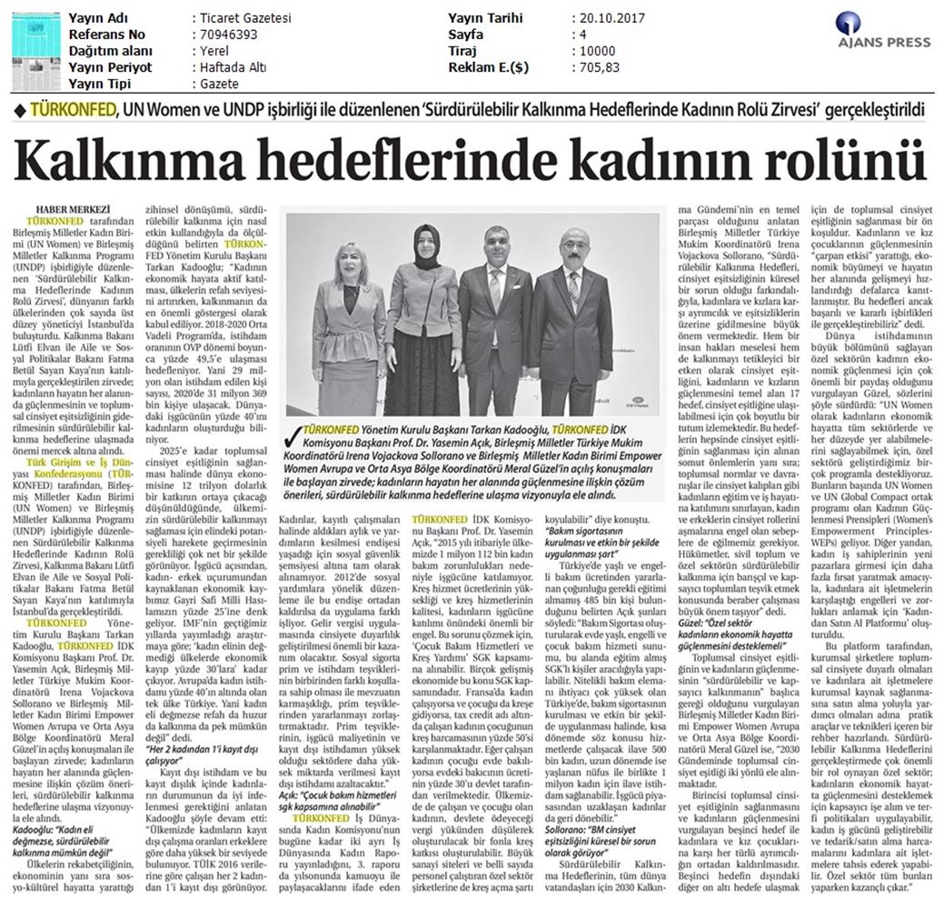 TÜRKONFED Undp Un Women Skh Kadinin Rolu Zirvesi Medya Yansimalari 19 Ekim 2017 - 38