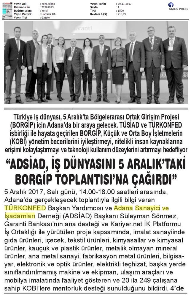 TÜRKONFED Ve TÜSİAD Borgip Adana Toplantısı On Medya Yansimalari 30 Kasim 5 Aralik 2017 - 10