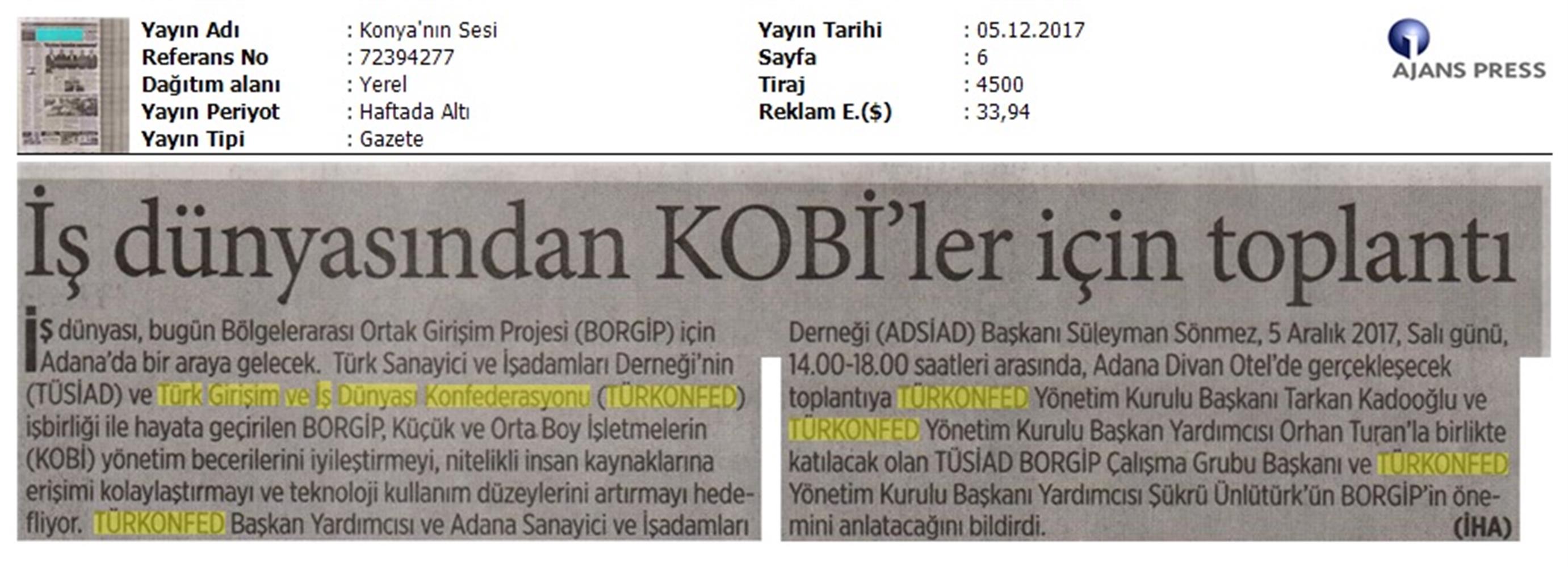 TÜRKONFED Ve TÜSİAD Borgip Adana Toplantısı On Medya Yansimalari 30 Kasim 5 Aralik 2017 - 16