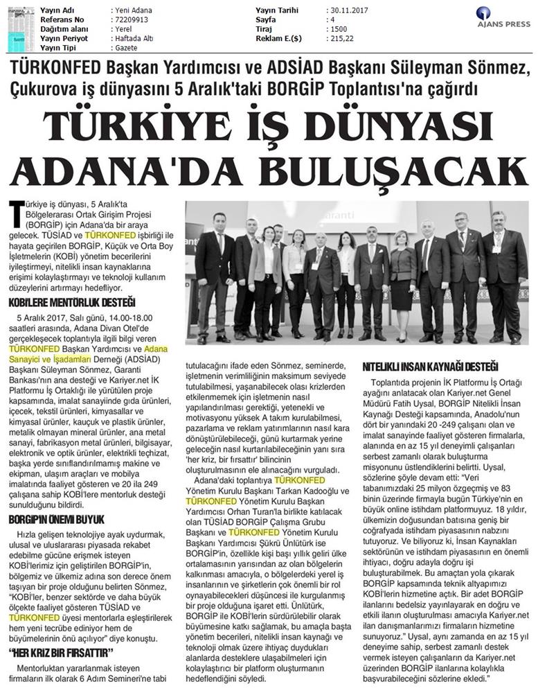 TÜRKONFED Ve TÜSİAD Borgip Adana Toplantısı On Medya Yansimalari 30 Kasim 5 Aralik 2017 - 28