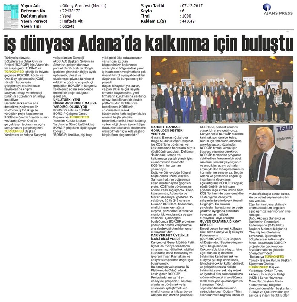TÜRKONFED Ve TÜSİAD Borgip Adana Toplantısı On Medya Yansimalari 30 Kasim 5 Aralik 2017 - 37
