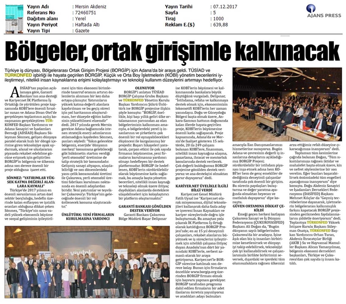 TÜRKONFED Ve TÜSİAD Borgip Adana Toplantısı On Medya Yansimalari 30 Kasim 5 Aralik 2017 - 45