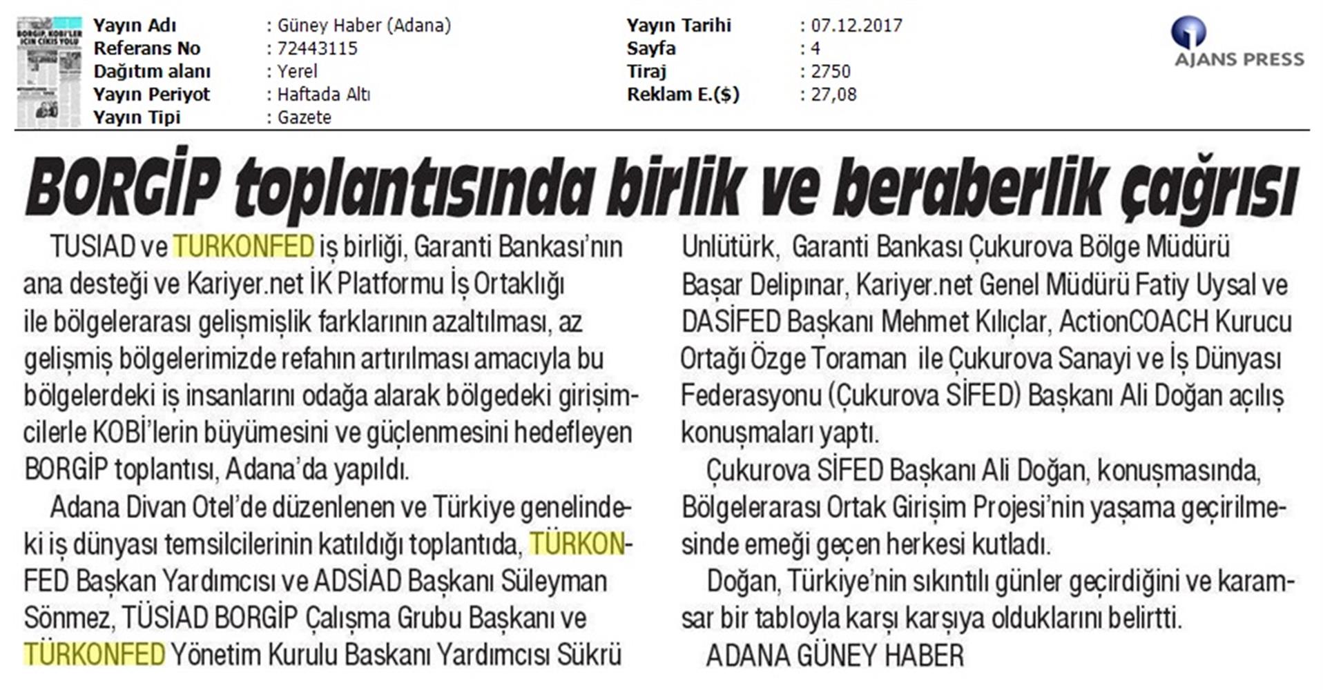 TÜRKONFED Ve TÜSİAD Borgip Adana Toplantısı On Medya Yansimalari 30 Kasim 5 Aralik 2017 - 49