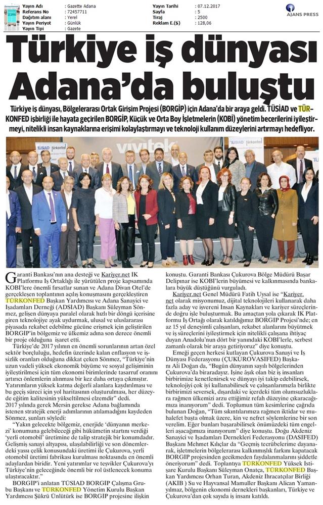 TÜRKONFED Ve TÜSİAD Borgip Adana Toplantısı On Medya Yansimalari 30 Kasim 5 Aralik 2017 - 53
