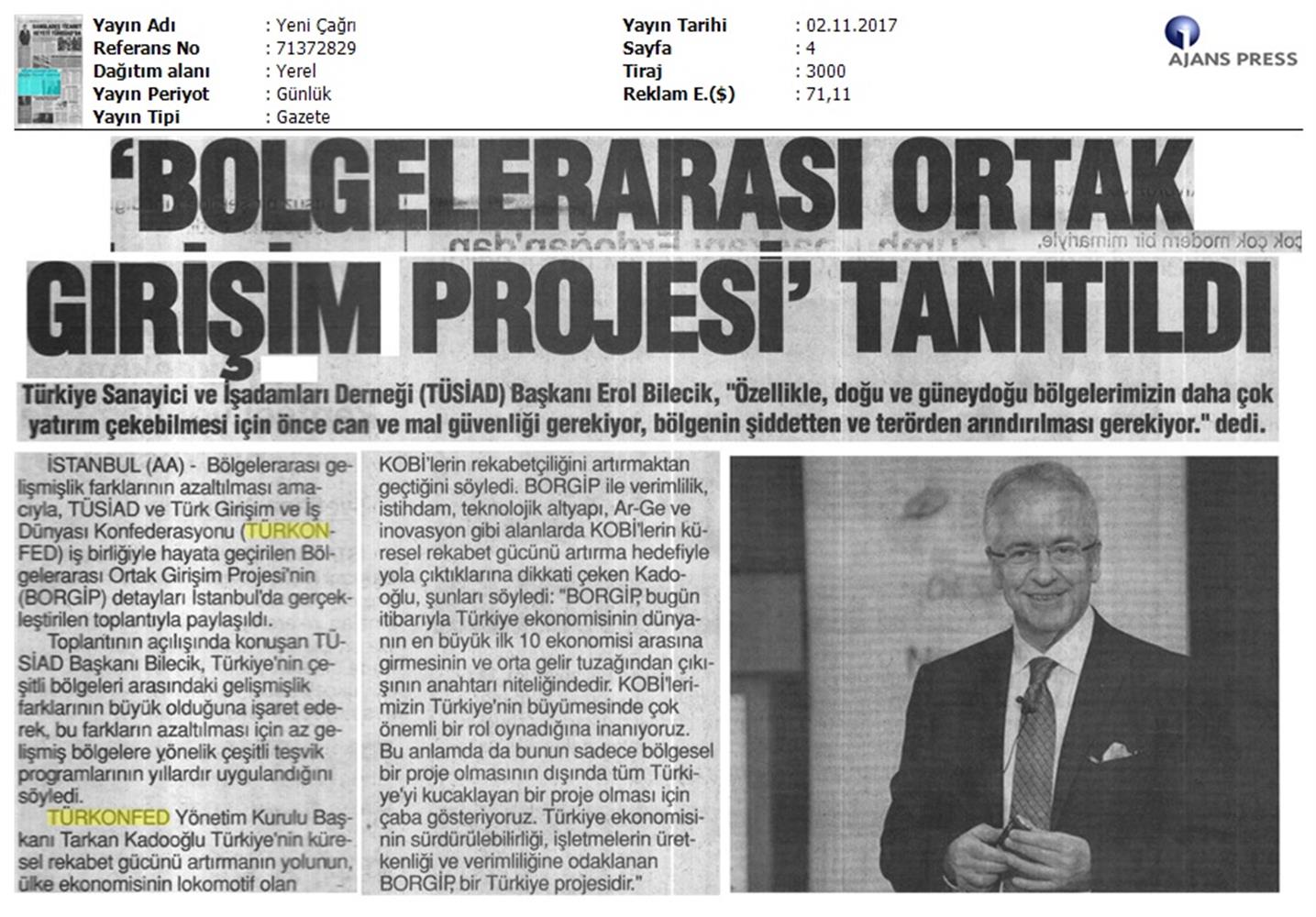 TÜRKONFED Ve TÜSİAD Borgiptanitim Toplantısı Medya Yansimalari 31 Ekim 2017 - 14