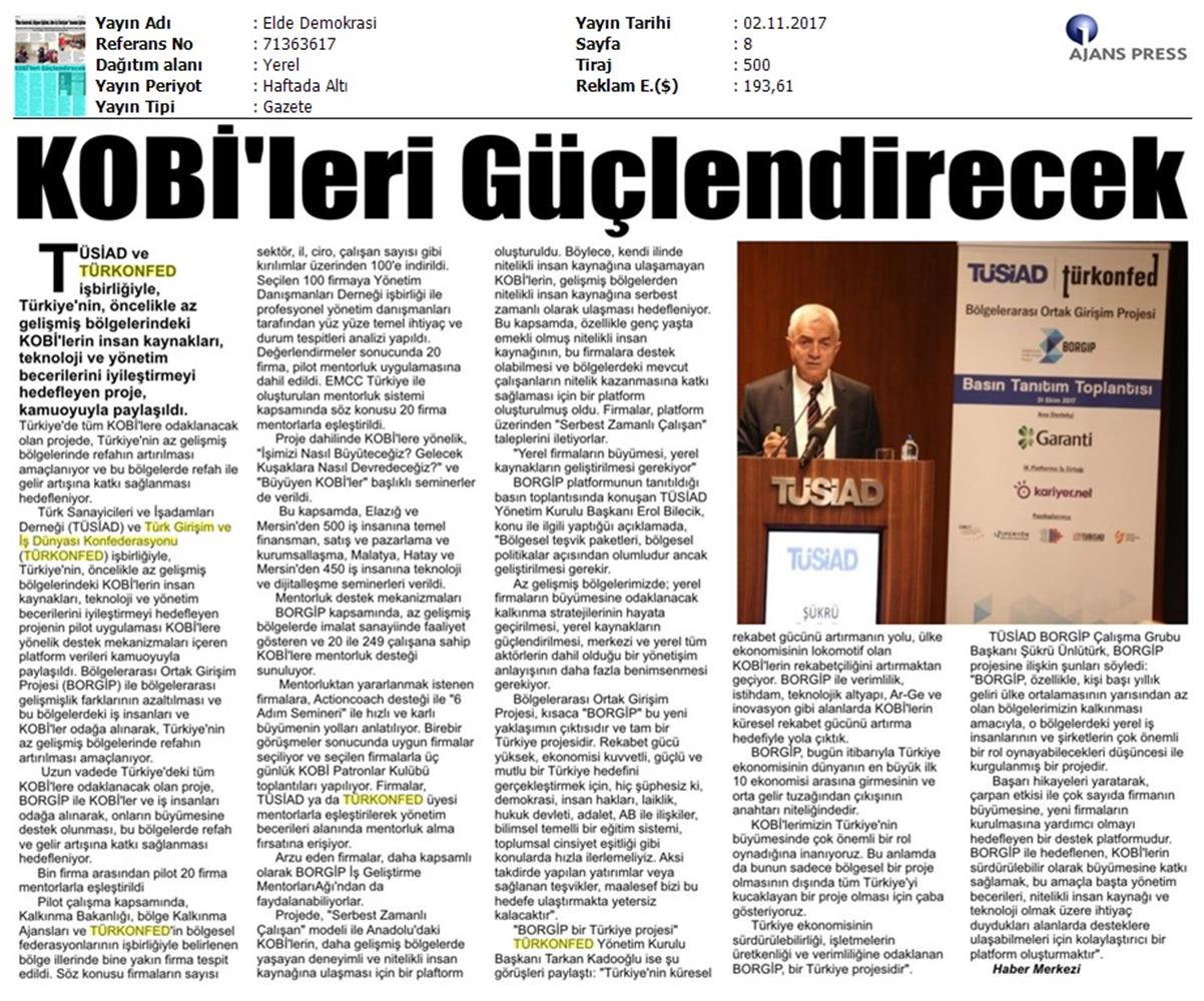 TÜRKONFED Ve TÜSİAD Borgiptanitim Toplantısı Medya Yansimalari 31 Ekim 2017 - 21