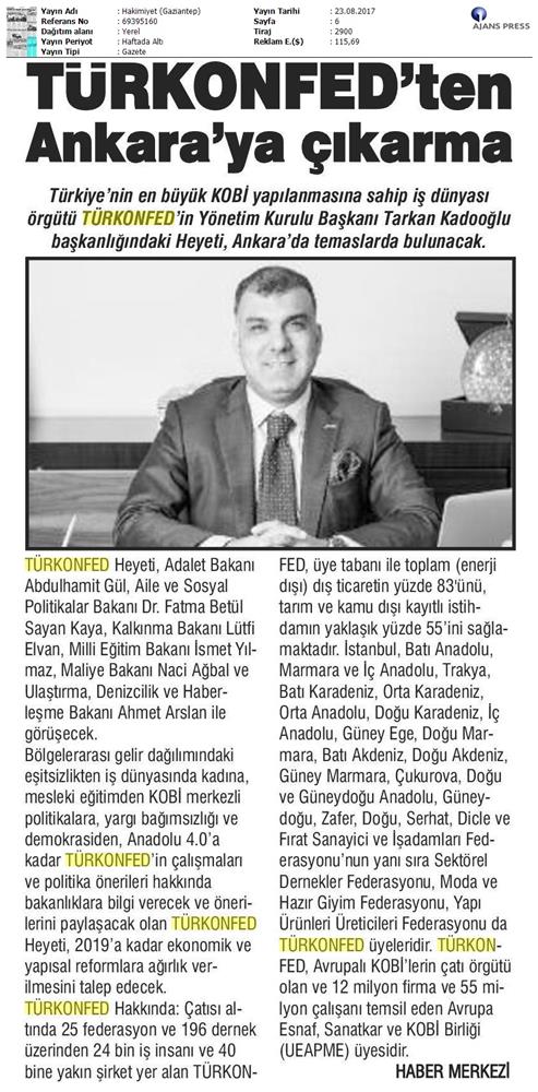 TÜRKONFED Yönetim Kurulu Ankara Temaslari Medya Yansimalari 23 24 Agustos 2017 Ankara - 2