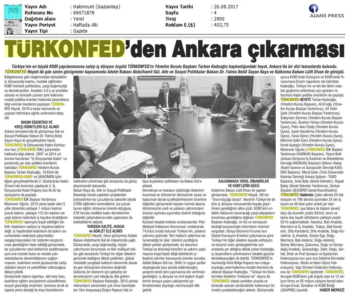 TÜRKONFED Yönetim Kurulu Ankara Temaslari Medya Yansimalari 23 24 Agustos 2017 Ankara - 11