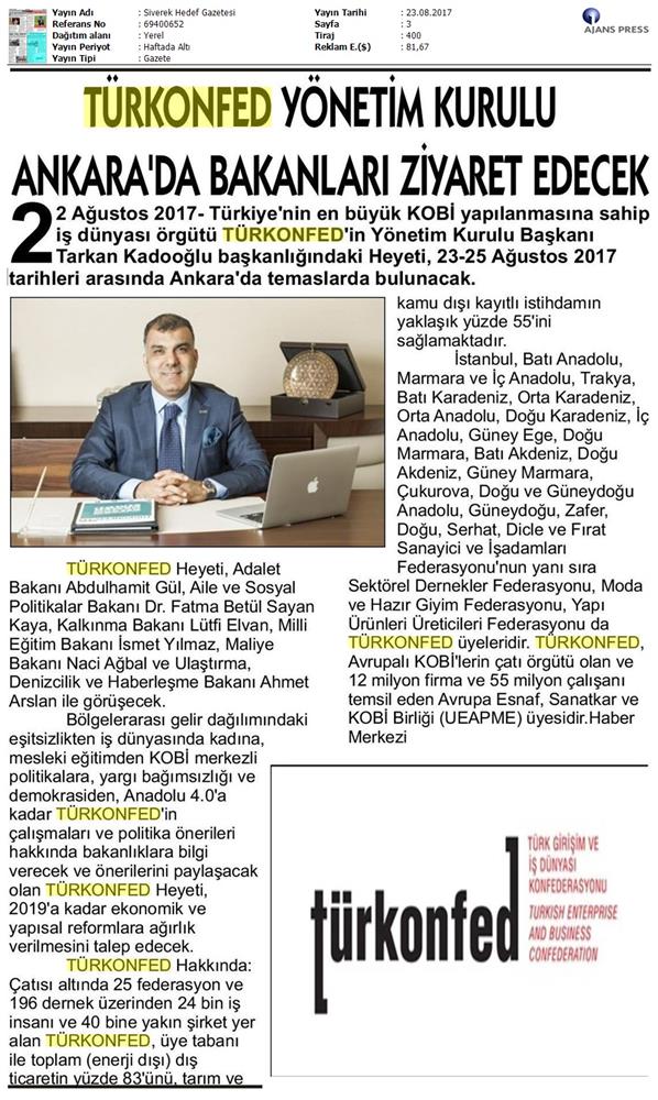 TÜRKONFED Yönetim Kurulu Ankara Temaslari Medya Yansimalari 23 24 Agustos 2017 Ankara - 18