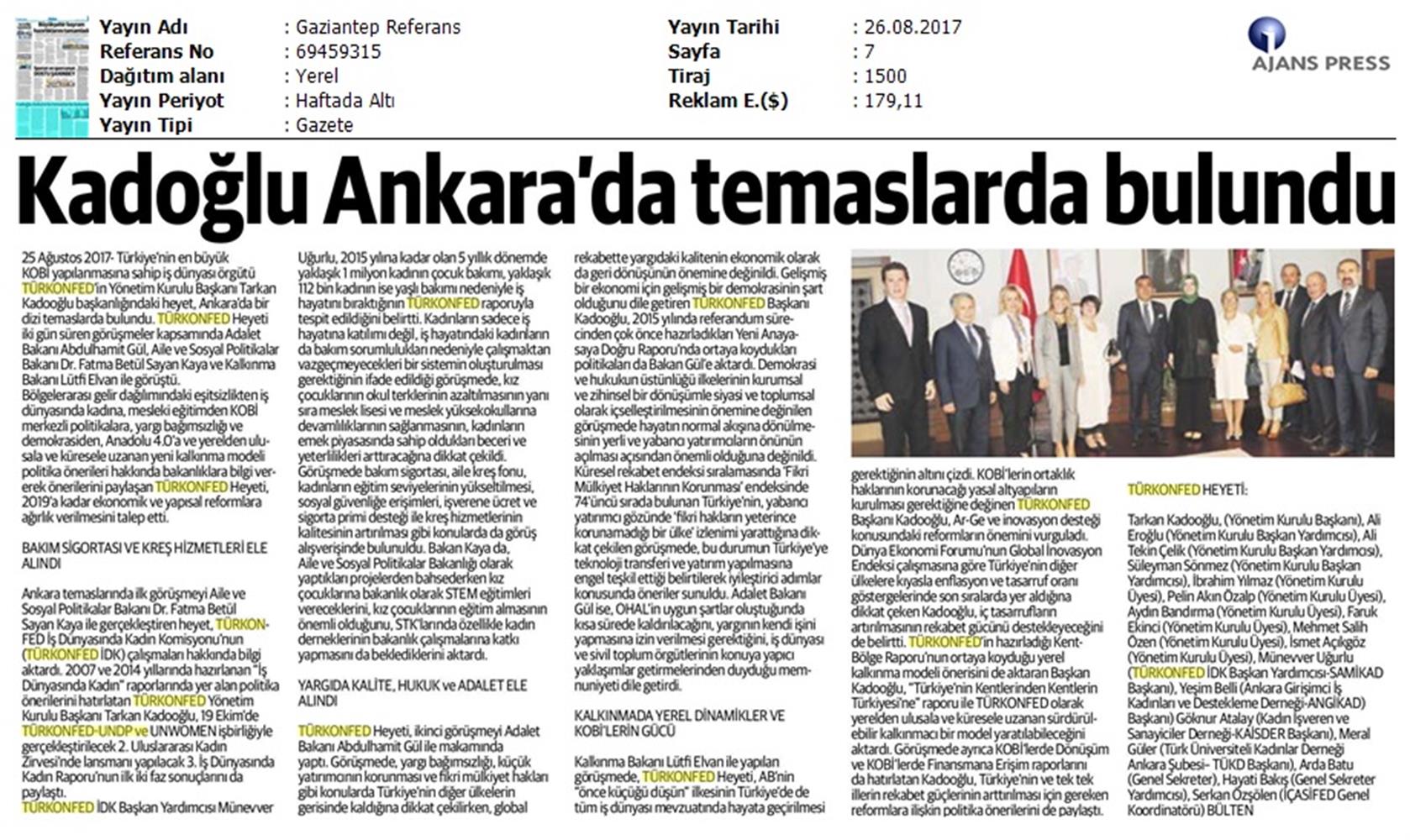 TÜRKONFED Yönetim Kurulu Ankara Temaslari Medya Yansimalari 23 24 Agustos 2017 Ankara - 28