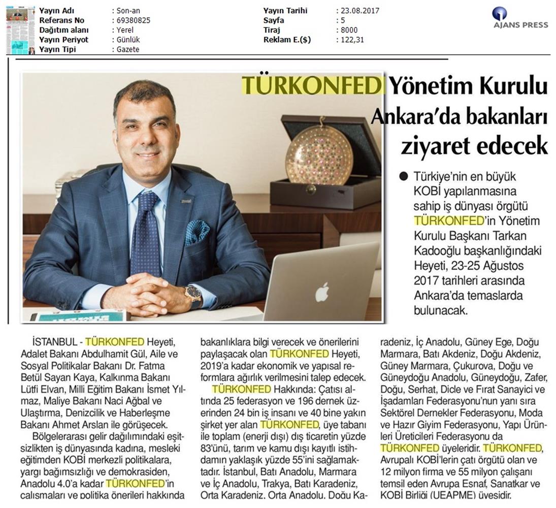 TÜRKONFED Yönetim Kurulu Ankara Temaslari Medya Yansimalari 23 24 Agustos 2017 Ankara - 34