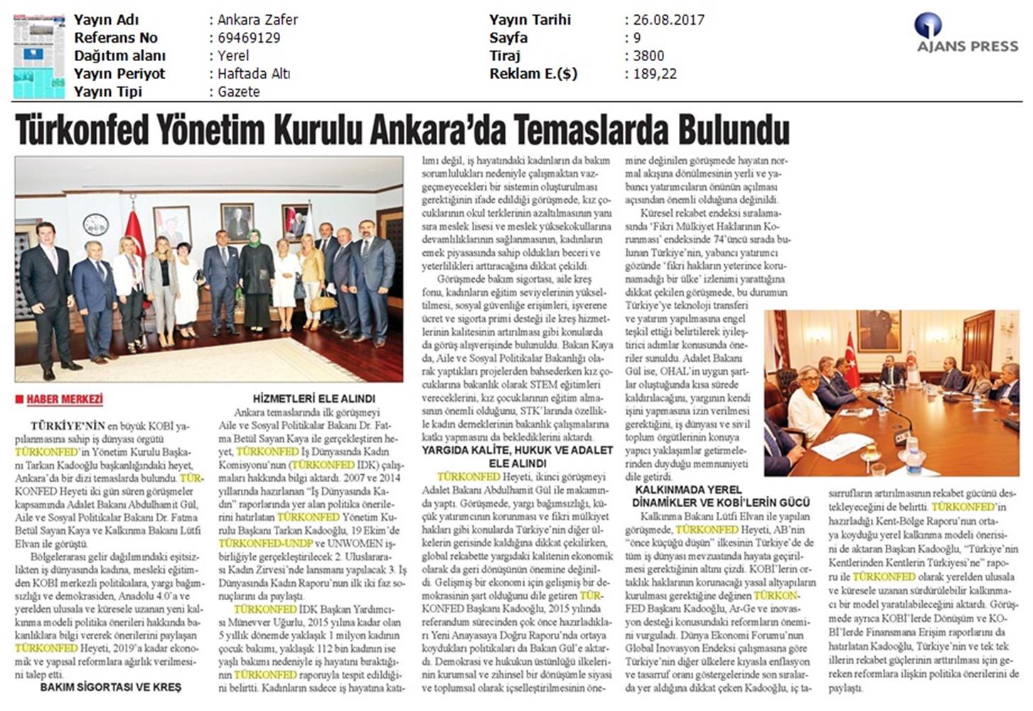 TÜRKONFED Yönetim Kurulu Ankara Temaslari Medya Yansimalari 23 24 Agustos 2017 Ankara - 36