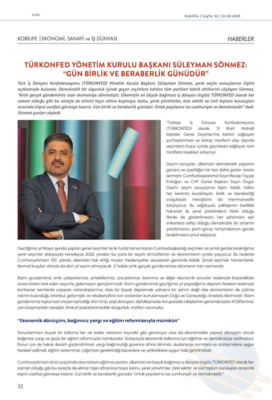 TÜRKONFED Yönetim Kurulu Başkani Suleyman Sönmez Gun Birlik Ve Beraberlik Gunudur - 14