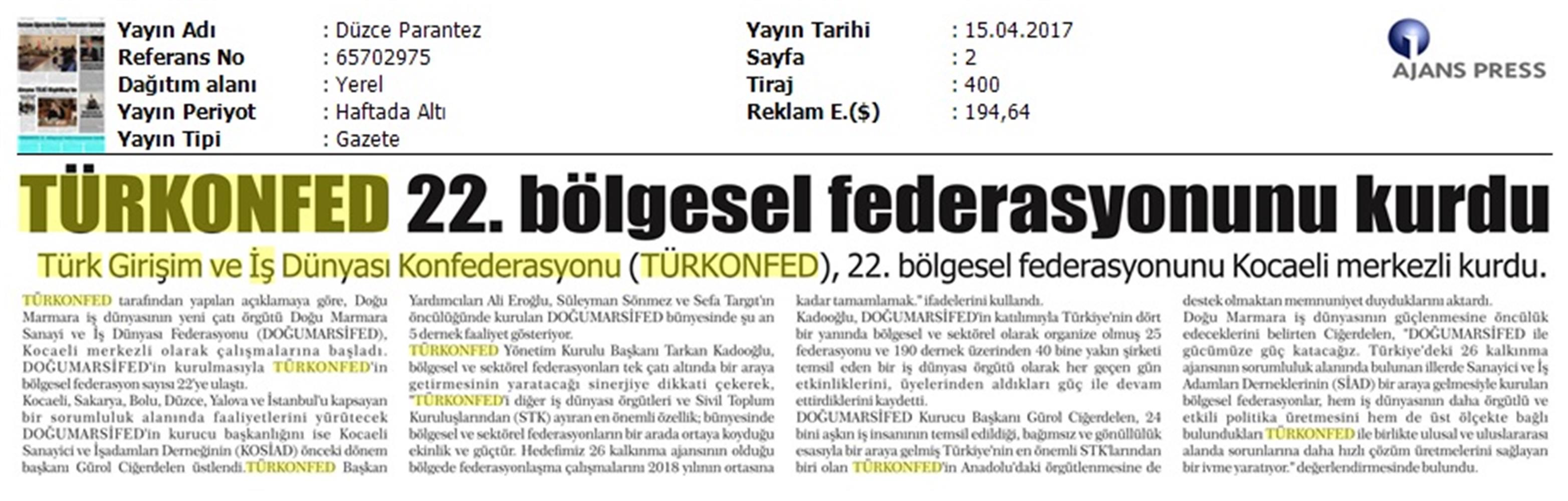 Turkonfedin 22 Bolgesel Federasyonu Dogumarsifed Kuruldu Basin Bulteni Medya Yansimalari 14 Nisan 2017 - 23