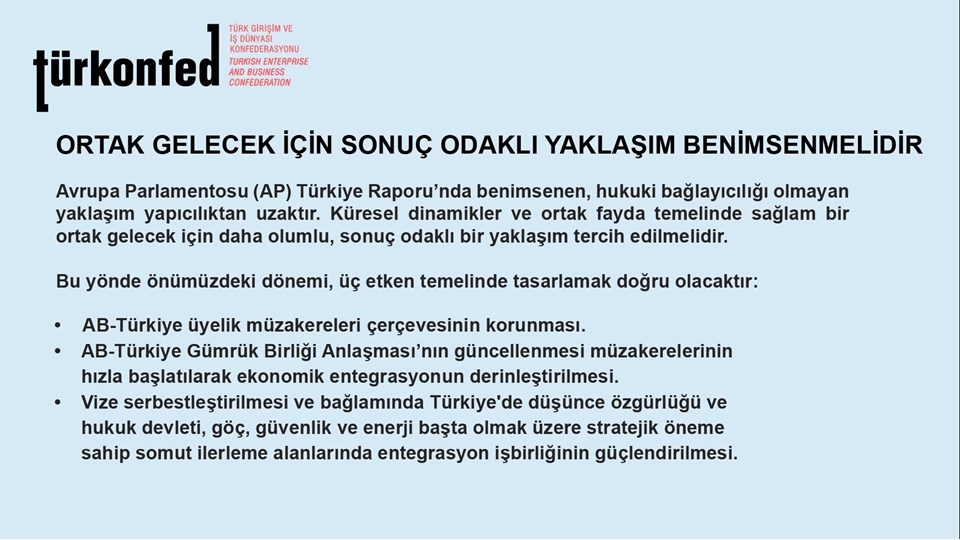 TÜRKONFED: Ortak Gelecek İçin Sonuç Odaklı Yaklaşım Benimsenmelidir
