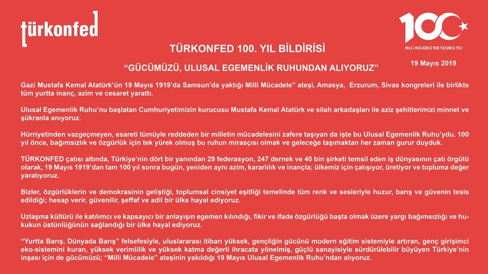 TÜRKONFED: Gücümüzü Ulusal Egemenlik Ruhu'ndan Alıyoruz