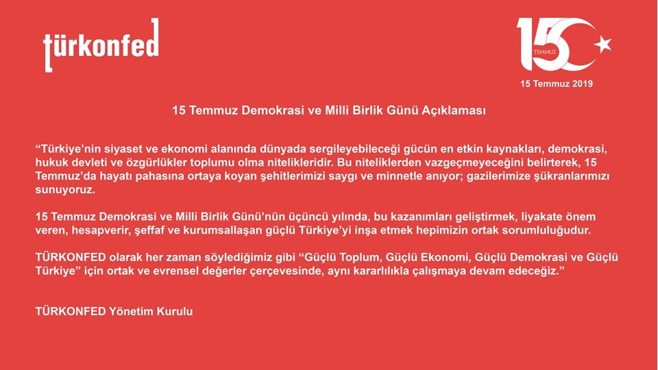 15 Temmuz Demokrasi ve Milli Birlik Günü Açıklaması